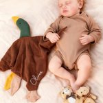 Personalised Cute Mallard Duck Goose 100% Cotton Soft Baby Security Blanket with Embroidered Name Birthday Baby Shower Gift for Newborn New Mom