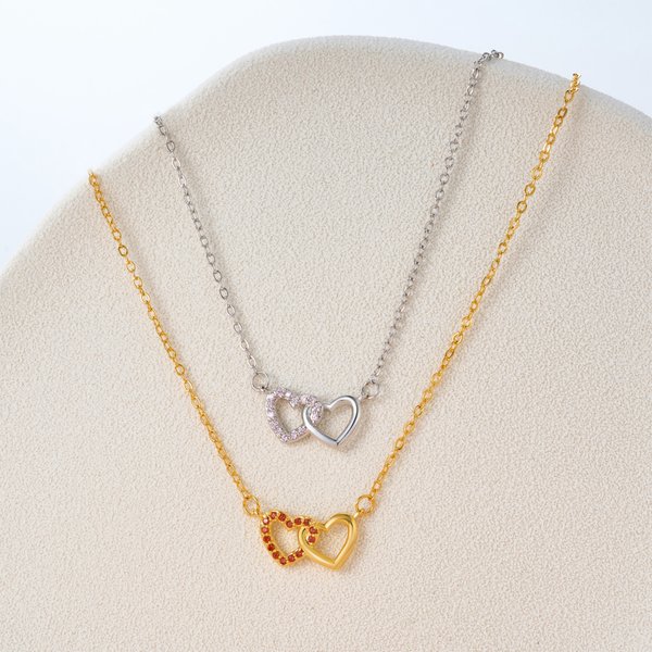 Personalised Double Hearts Infinity Necklace with Birthstone Dainty Jewellery Birthday Anniversary Gift for Women