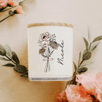 Personalized Birth Flower Bouquet LED Candle Jar with Name and Wooden Lid Christmas Birthday Gift for Family Friends