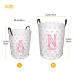Personalized Large Waterproof Pink Coquette Bow Initial Name Laundry Basket with Handle Home Nursery Decor Birthday Gift for Baby Girl