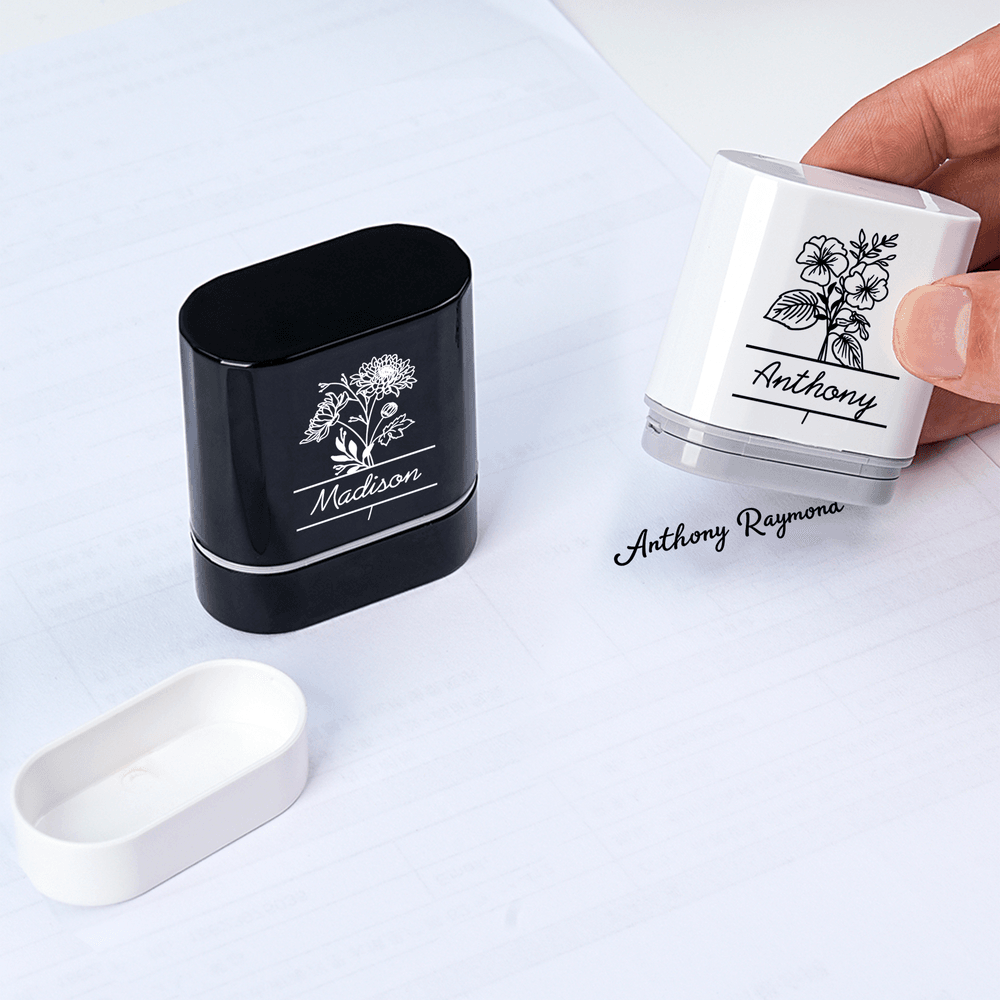 Personalized Birth Flower Portable Signature Stamp with Name Daily Use Birthday Gift for Friends Family 2