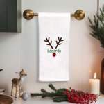Personalized Embroidered Christmas Reindeer Waffle Tea Towel with Name Kitchen Decor Christmas Gift for Family Friend
