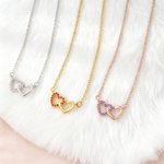 Personalised Double Hearts Infinity Necklace with Birthstone Dainty Jewellery Birthday Anniversary Gift for Women