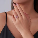 Personalized Double Heart Birthstones Zircon Ring with Engraved Name and Text Dainty Jewelry Valentine's Day Anniversary Birthday Gift for Women