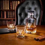 Decantador de whisky Highland Cow personalizado con texto y caja de madera Accesorio de bar Regalo de cumpleaños para hombres amantes del whisky