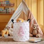 Personalized Large Waterproof Pink Coquette Bow Initial Name Laundry Basket with Handle Home Nursery Decor Birthday Gift for Baby Girl