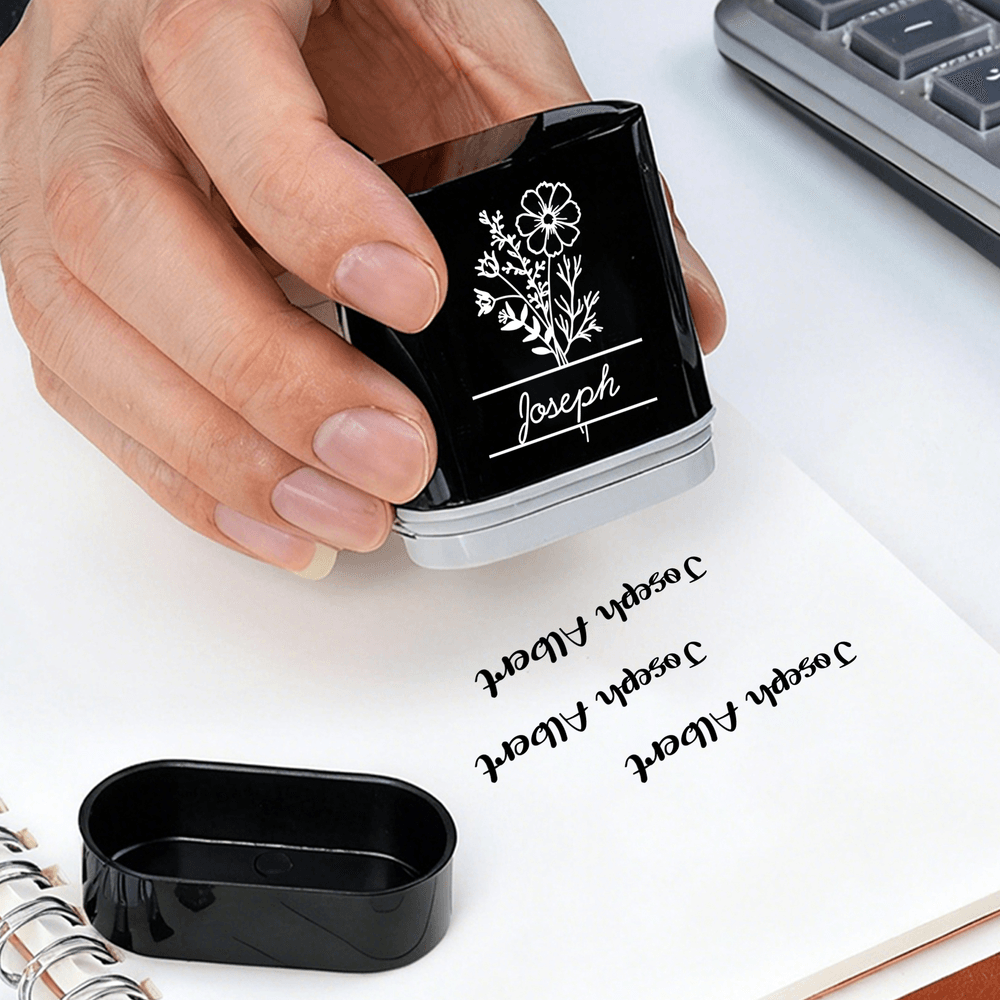 Personalized Birth Flower Portable Signature Stamp with Name Daily Use Birthday Gift for Friends Family 3