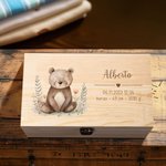 Caja de madera personalizada con animales de dibujos animados nombre e información de nacimiento regalo de cumpleaños para recién nacidos