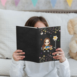 Libro personalizzato Personaggio della lettura dei cartoni animati A5 A6 Taccuino in pelle PU con nome e fiore di nascita Regalo di compleanno per topi di biblioteca