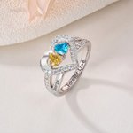 Personalized Double Heart Birthstones Zircon Ring with Engraved Name and Text Dainty Jewelry Valentine's Day Anniversary Birthday Gift for Women