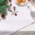 Personalized Embroidered Christmas Reindeer Waffle Tea Towel with Name Kitchen Decor Christmas Gift for Family Friend