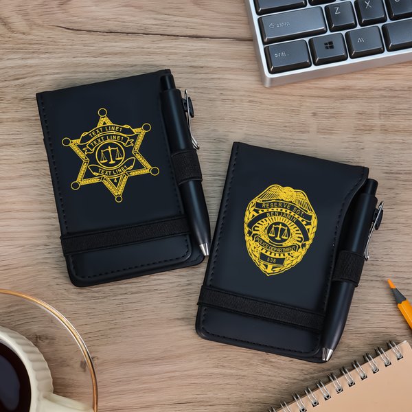 Personalised PU Leather Sheriff Star Police Shield Law Enforcement Notepad with Texts and Pen Birthday Graduation Retirement Gift for Police Officers