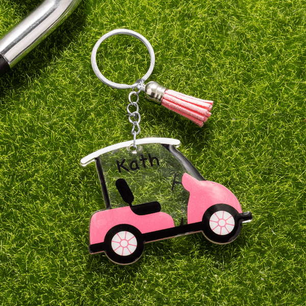 Personalized Multicolour Golf Car Tassel Acrylic Keychain with Name Christmas Birthday Gift for Golf Lovers