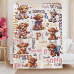 Personalised Floral Highland Cow Butterfly Star Soft Throw Blanket with Name and Initial Home Decor Baby Shower Birthday Gift for Kids Babies
