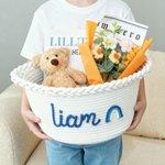 Personalized Rainbow Flower Cotton Woven Storage Basket with Name Holiday Birthday Baby Shower Gift for Baby Kid