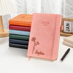 Personnalisé Fleur de naissance 2026 Planificateur A5 Calendrier Carnet de notes avec nom Cadeau d'anniversaire de la nouvelle année pour la famille et les amis