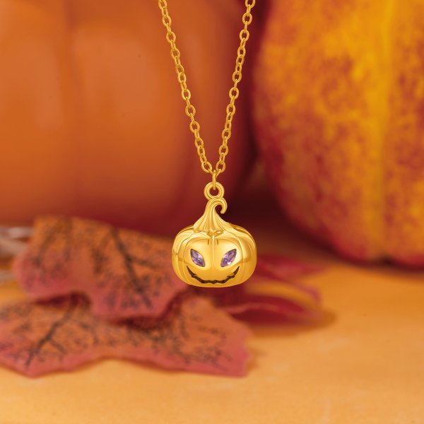 Personalised Pumpkin Birthstone Necklace Dainty Jewellery Birthday Anniversary Halloween Gift for Women