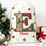 Sacco di tela personalizzato con iniziale e nome design natalizio fiocco di neve bomboniere per vigilia di Natale regalo per bambini 3