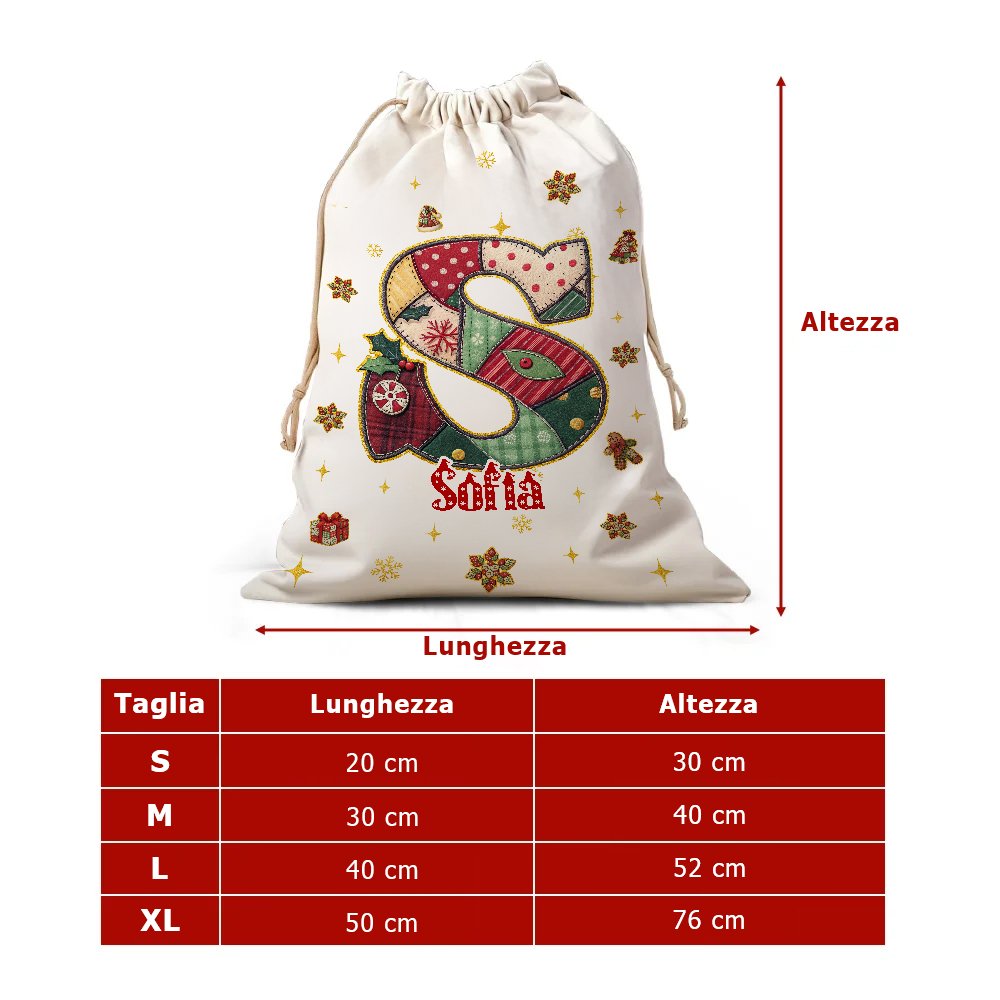 Sacco di tela personalizzato con iniziale e nome design natalizio fiocco di neve bomboniere per vigilia di Natale regalo per bambini 8