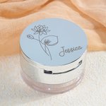 Scatola per il trucco personalizzata con nome e polvere, regalo di compleanno per le donne.