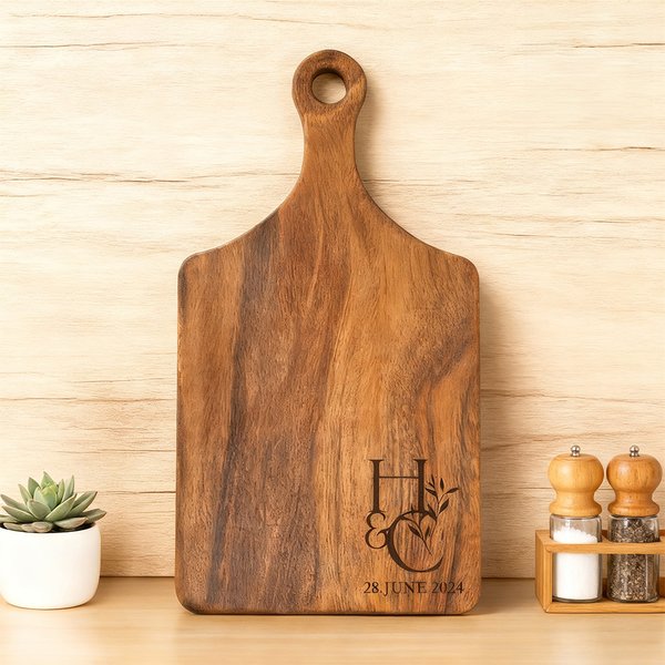 Personalized Engraved Initials Wood Bamboo Reversible Cheese Charcuterie Cutting Board with Grip Ship from USA Housewarming Wedding Gift for Couple