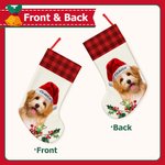 Personalised Santa Hat Plaid Oil Painting Photo Sweets Christmas Stocking with Name Christmas Decor Party Gift for Pet Lovers