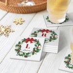 Sottobicchiere quadrato in ceramica con nome personalizzato con iniziali di ghirlanda natalizia, regalo di Natale per bambini e famiglia.