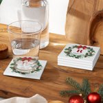 Sottobicchiere quadrato in ceramica con nome personalizzato con iniziali di ghirlanda natalizia, regalo di Natale per bambini e famiglia.