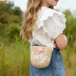 Gepersonaliseerde Boho Bloem Verstelbaar Riet Crossbody Tas met Garen Naam Verjaardag Bruiloft Kerstcadeau voor Peuters Bloemen Meisjes Kinderen
