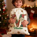 Sacco di tela personalizzato con iniziale e nome design natalizio fiocco di neve bomboniere per vigilia di Natale regalo per bambini 6