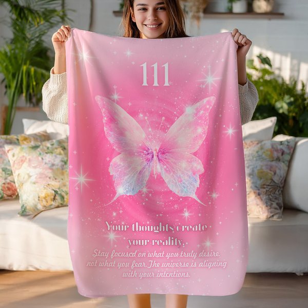 Personalised Butterfly Angel Number Multicolour Soft Throw Blanket Birthday Christmas Gift for Family Friends