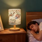 Lampada da tavolo in tessuto lino con foto cardinalizie personalizzate con nome e testo Regalo commemorativo di Natale per la famiglia