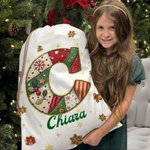 Sacco di tela personalizzato con iniziale e nome design natalizio fiocco di neve bomboniere per vigilia di Natale regalo per bambini 4