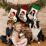 Personalised Santa Hat Plaid Oil Painting Photo Sweets Christmas Stocking with Name Christmas Decor Party Gift for Pet Lovers