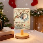 Lampada da tavolo in tessuto lino con foto cardinalizie personalizzate con nome e testo Regalo commemorativo di Natale per la famiglia