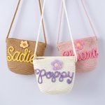 Gepersonaliseerde Boho Bloem Verstelbaar Riet Crossbody Tas met Garen Naam Verjaardag Bruiloft Kerstcadeau voor Peuters Bloemen Meisjes Kinderen