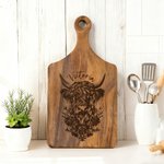 Personalized Flower Highland Cow Reversible Cheese Charcuterie Cutting Board with Grip Ship from USA Birthday Gift for Highland Cow Lovers