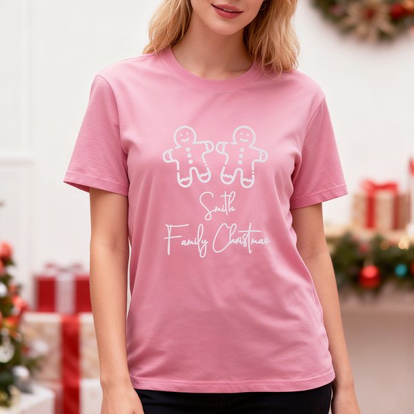 Personlig flerfärgad söt pepparkaksgubbe 100% bomulls-T-shirt med namn och text Julklapp till bagare som älskar julen