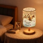 Lampada da tavolo in tessuto lino con foto cardinalizie personalizzate con nome e testo Regalo commemorativo di Natale per la famiglia