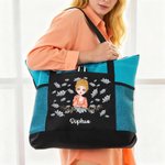 Personalizada Nacimiento Flor Caricatura Personaje Grande Oxford Bolsa Tote con Bolsillo de Malla y Nombre Viaje Cumpleaños Regalo para Mujeres
