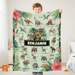 Couverture douce personnalisée avec nom pour les enfants qui aiment les dinosaures.