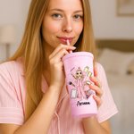 Personalisierte Cartoon Pyjama Mädchen Name 24 oz Kunststoff Wasserflasche mit Stroh Pyjama Party Brautjungfer Geburtstag Geschenk für Frauen