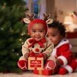 Ornement personnalisé en acrylique avec photo du visage de bébé, avec nom et année Décoration de maison Cadeau de Noël pour les bébés