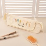 Personalized Stylish Birth Flower Hairdressing Element Portable Hair Tools Travel Bag with Name and Heat Resistant Mat Birthday Gift for Women