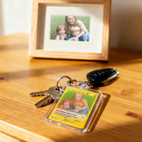 Gepersonaliseerde Ghibli Art Style Photo Poke Acryl Sleutelhanger met Attack Beschrijving en Beschermende Cover Verjaardag Verjaardagscadeau voor familie vrienden