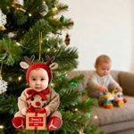 Ornement personnalisé en acrylique avec photo du visage de bébé, avec nom et année Décoration de maison Cadeau de Noël pour les bébés