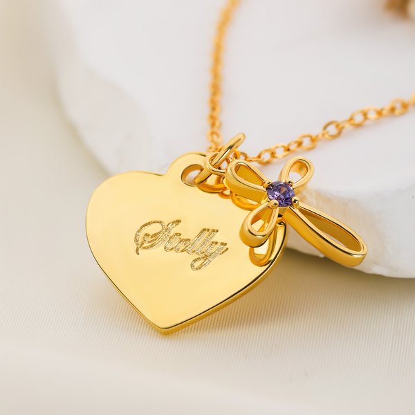 Croce personalizzata e pietra di nascita Pedante Collana a forma di cuore con testo inciso Regalo di compleanno anniversario battesimo per bambini donne