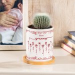 Personlig Toile De Jouy Birth Flower Keramisk växtkruka med smeknamn och namn Jul Thanksgiving Day Present till mamma mormor