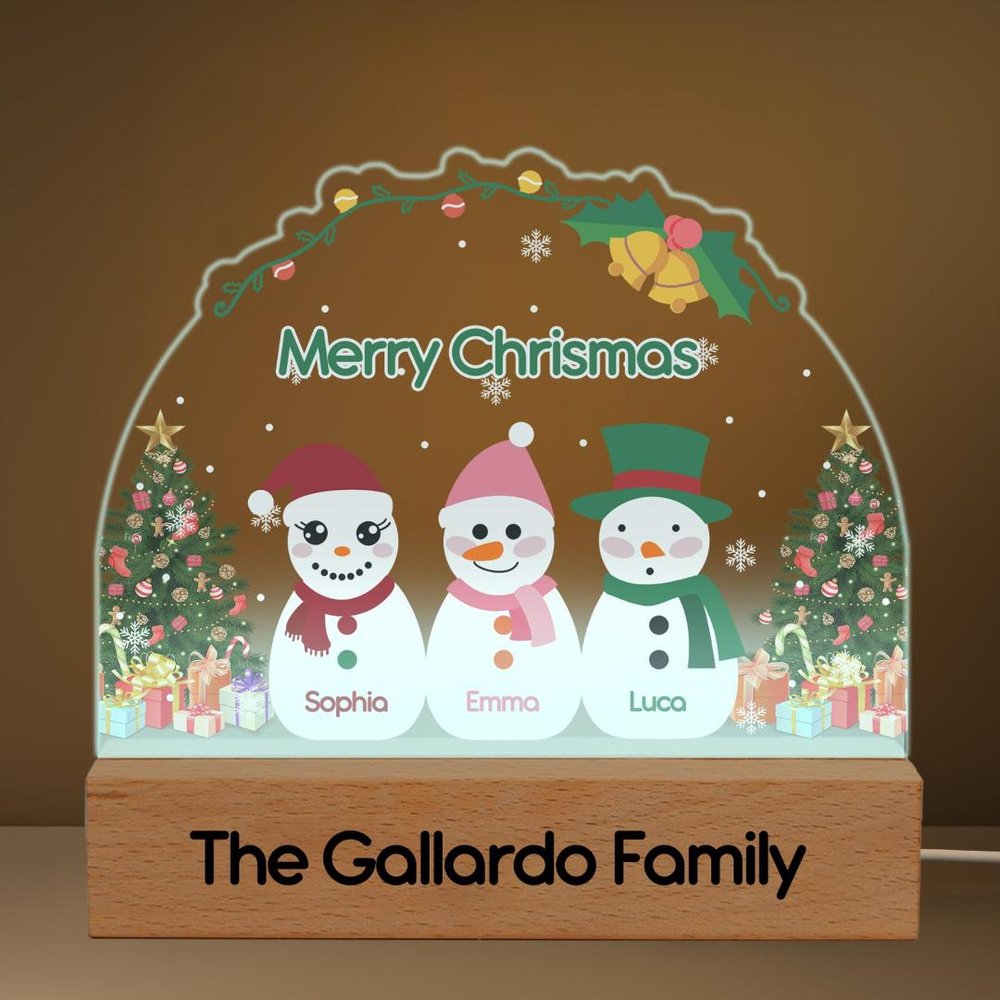Árbol de Navidad Personalizado 2-5 Muñecos de Nieve Luz de Noche Acrílica Ajustable con Nombre y Base de Madera Decoración de Habitación Regalo de Navidad para Niños Familia 4
