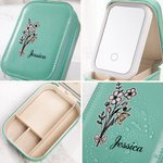 Fiore di nascita personalizzato in pelle PU LED Light Travel Jewelry Box con nome Regalo di compleanno per damigelle d'onore sorelle